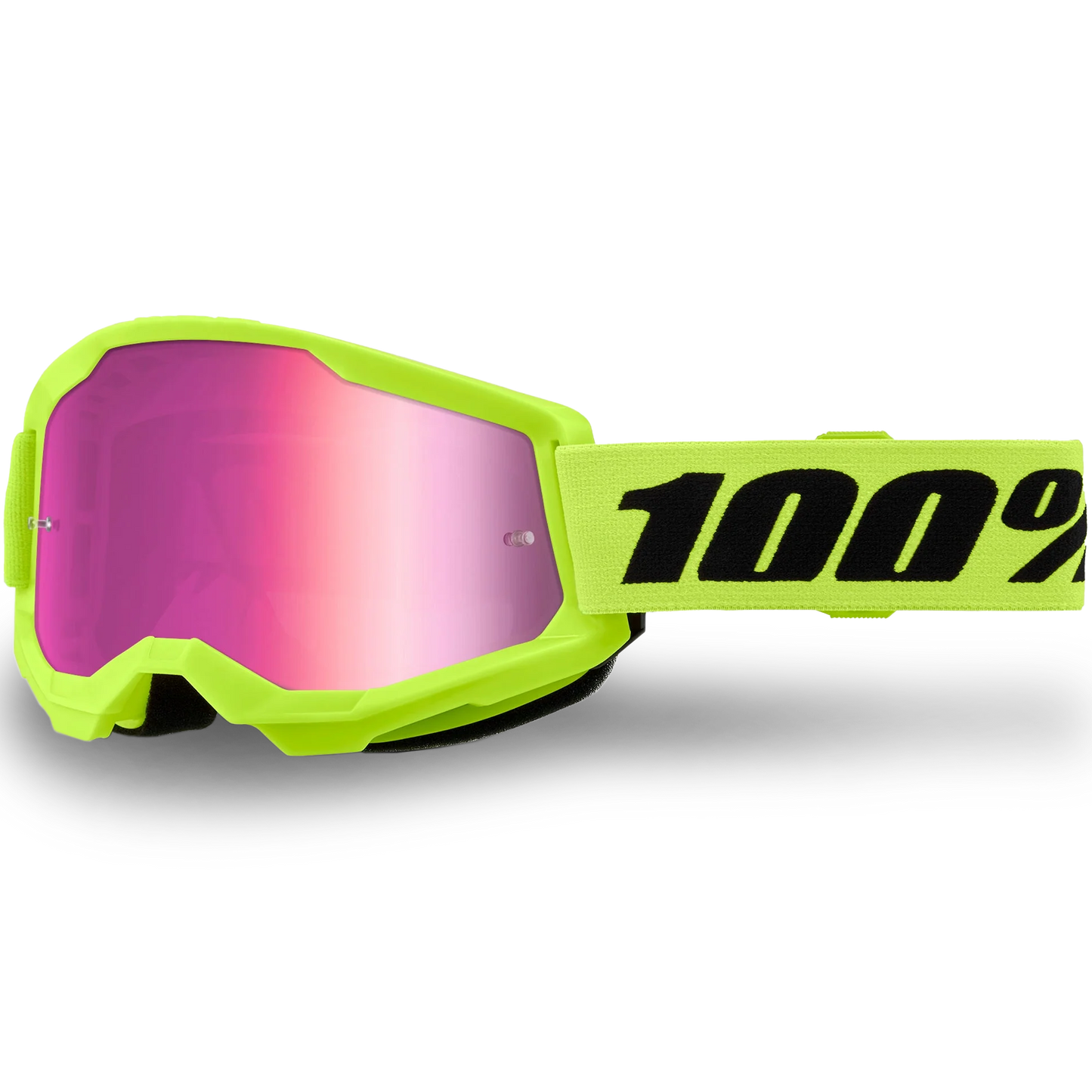 100% Strata 2 Goggles - Neon Yellow (Mirror Pink Lens)