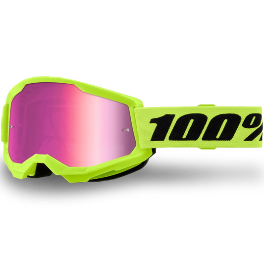 100% Strata 2 Goggles - Neon Yellow (Mirror Pink Lens)