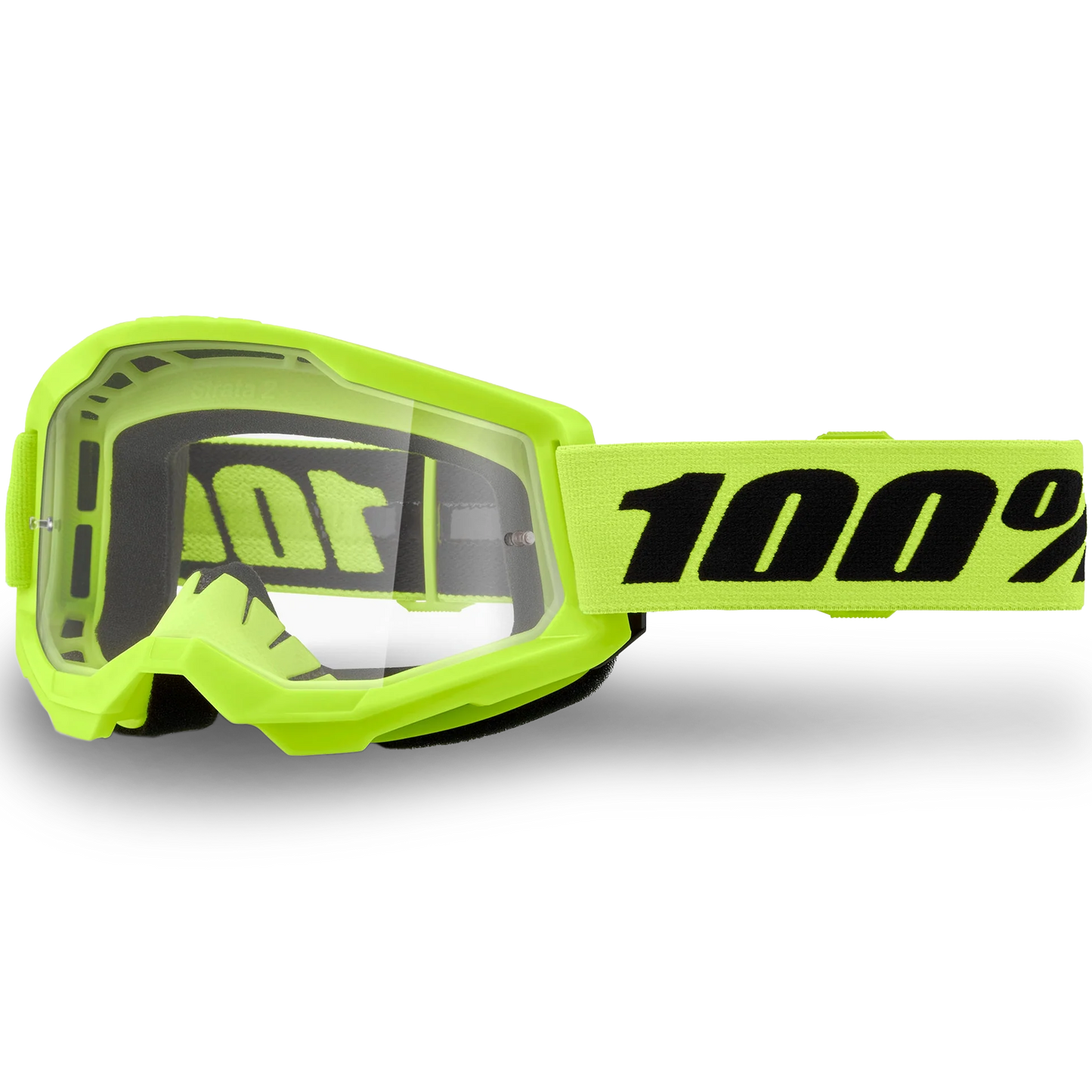 100% Strata 2 Goggles - Neon Yellow (Mirror Pink Lens)