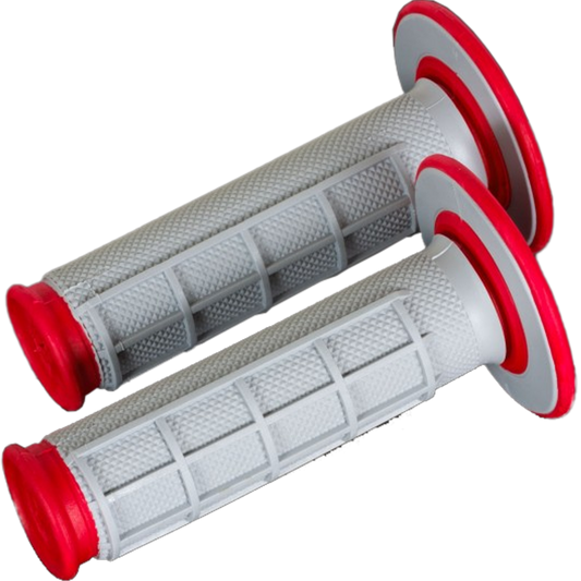 Renthal Grip Tech Dual Series 1/2 Waffle MX Grips - Dual Compound (Grey/Red)