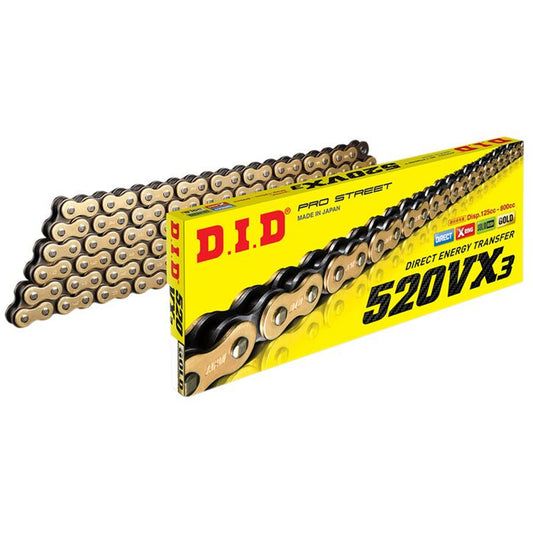 DID 520 VX3 120 Link X-Ring Chain (Gold)